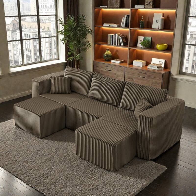 Compact Modular Sectional Sofa, Compressed Corduroy Cloud Couch, No Assembly Space Saving Sofa for Apartment