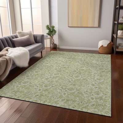 Machine Washable Indoor/ Outdoor Chantille Floral Farmhouse Rug