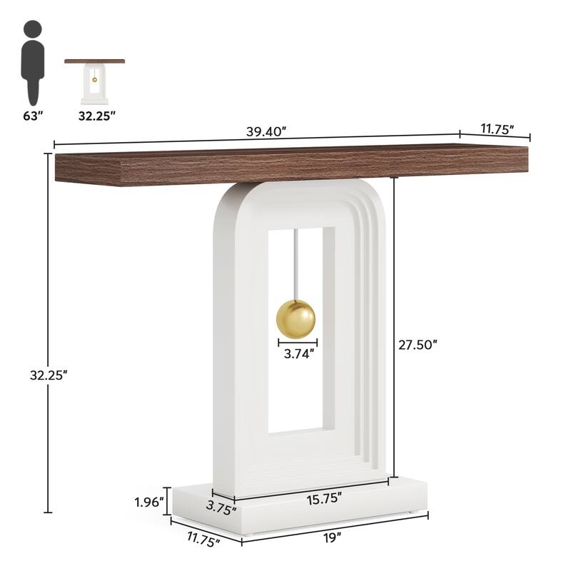 Modern Console Table with Geometric Base, 39.4 inch Narrow Sofa Table with Gold Decor for Living Room Entryway Hallway Entrance