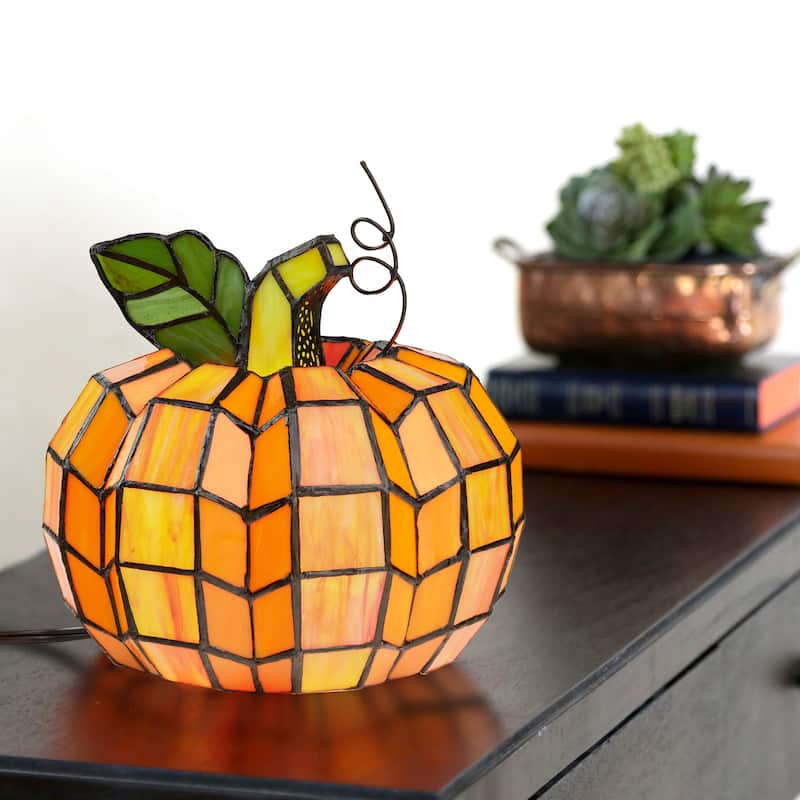 9" H Patch the Pumpkin Stained Glass Accent Lamp - 8.25"L x 8.25"W x 9"H