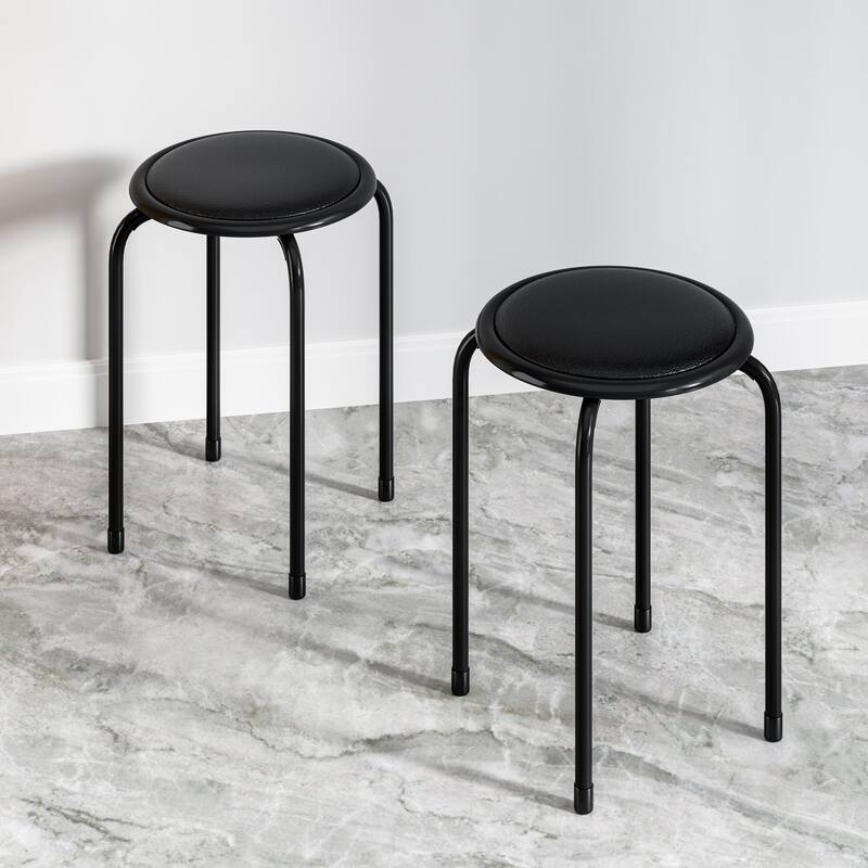 VECELO 6-Pack Stacking Stools for Living Room Backless Round Stools Set Indoor Outdoor Use with Metal Frame & Non-Slip Feet