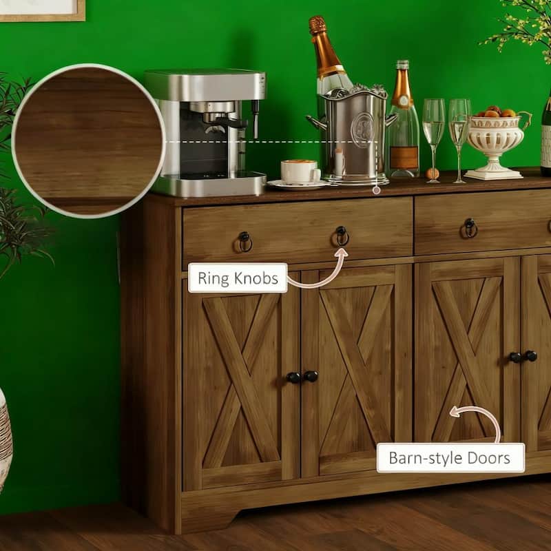 Kitchen Storage Sideboard with Barn Style Doors, Drawers, Adjustable Shelves
