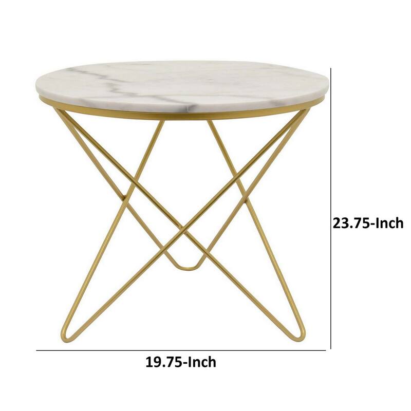 24 Inch Modern Plant Stand Side Table, Round Marble Display, Gold Metal