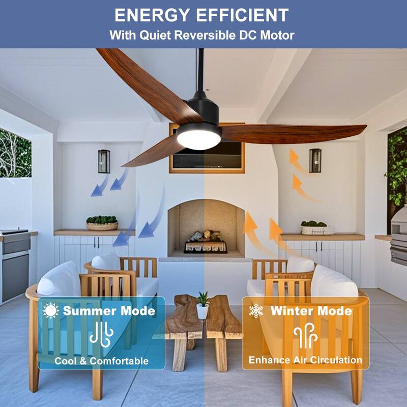 Outdoor Ceiling Fan with Light: 42-52 Inch Hanging - Plug in Waterproof Fans for Patio - Dimmable Remote App Control Black