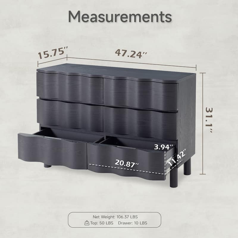 COZAYH Contemporary Dresser Featuring Wavy Front Design, Rustic Bedside Chest of Drawers