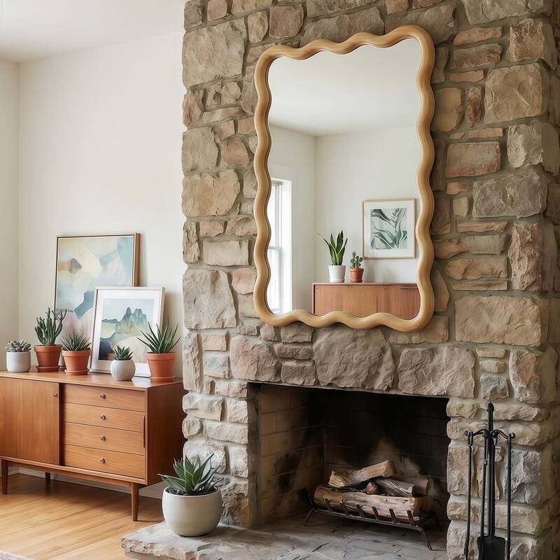 20"x30" Wavy Rectangle Solid Wood Frame Decorative Mirror,For Bedroom, Bathroom, Living Room, Entryway