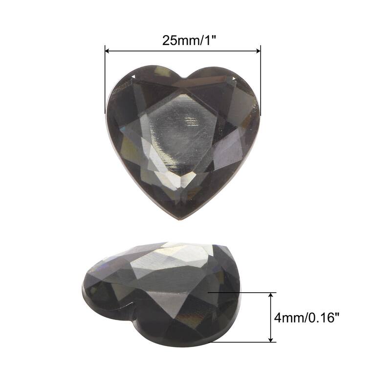 20 Pcs Acrylic Heart Rhinestone 25mm Flat Back Plastic Gems - Transparent Gray