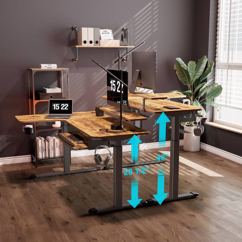 Eureka 61" Modern Home Office L-shaped Desk Electirc Adjustable Standing Corner Desk