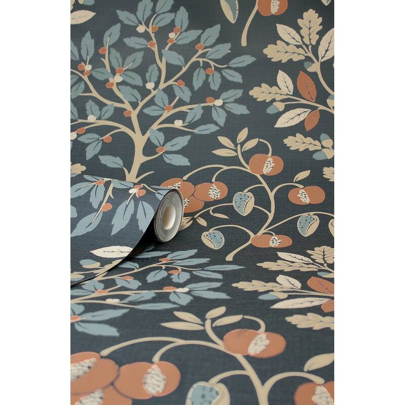 Fine Decor Rowan Navy Autumn Trees Wallpaper