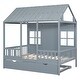 preview thumbnail 3 of 11, Full Size Wood House Bed with Trundle in Gray
