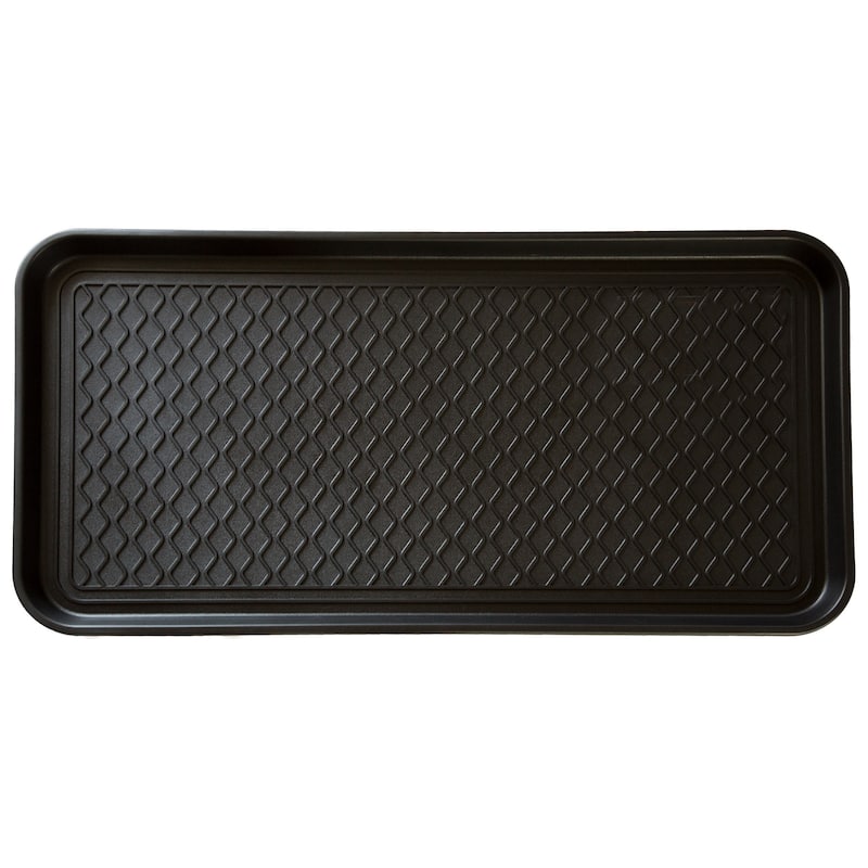 Large All-Weather Indoor/Outdoor Boot Tray - Weather-Resistant Plastic Shoe Mat with Raised Edge by Stalwart (Black) - Black