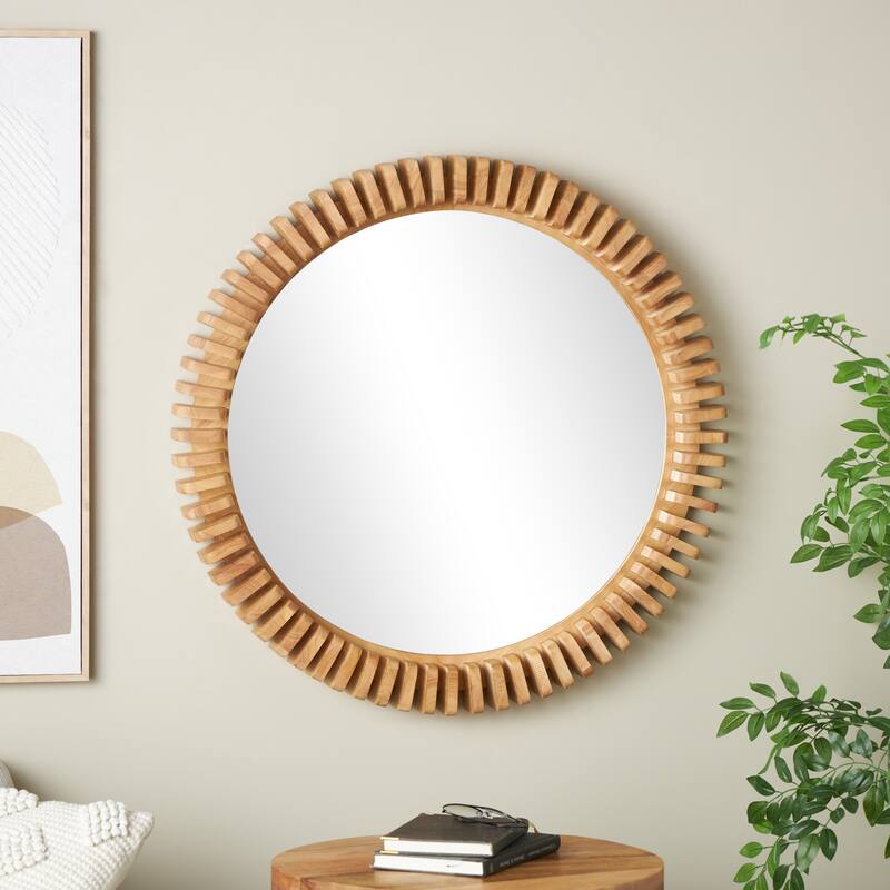 Brown Wood Handmade Room Wall Mirror with Spiral Edges - 3"W x 32"L x 32"H