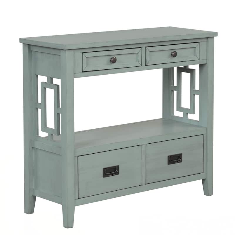 36'' Farmhouse Pine Wood Console Table Entry Sofa Table with 4 Drawers & 1 Storage Shelf for Entryway Living Room Bedroom
