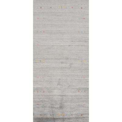 Hand Knotted Oriental Viscose Silk Carpet Tribal Animal Pictorial Greys & Charcoal Gabbeh Area Rug - 11' 10'' X 5' 1''