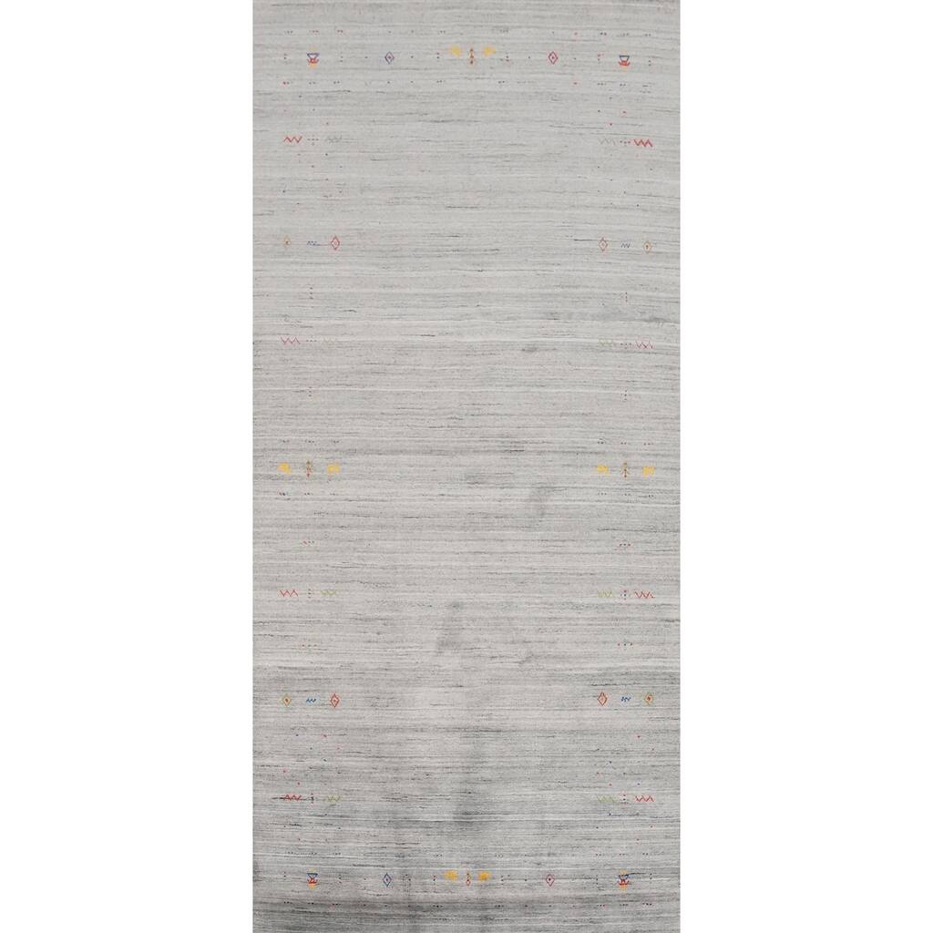 Hand Knotted Oriental Viscose Silk Carpet Tribal Animal Pictorial Greys & Charcoal Gabbeh Area Rug - 11' 10'' X 5' 1''