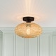 preview thumbnail 1 of 8, 1-Light Bohemian Bamboo Semi-Flush Mount Ceiling Light - D11"x H8" - 11 in. W 11 in. W
