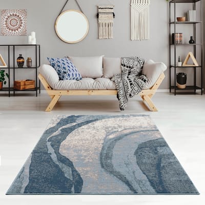 Madison Park Kathryn Blue Abstract Wave Area Rug