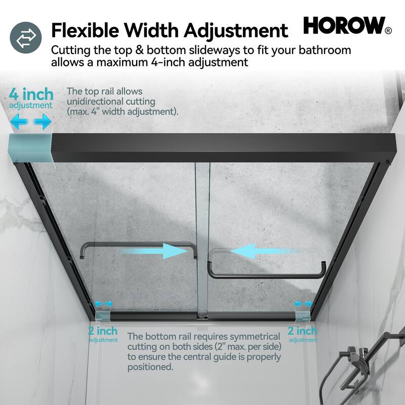 HOROW 44 to 48 Inch Wide 72 Inch High Double Sliding Semi Frameless Shower Door in Brushed Nickel with Clear Glass