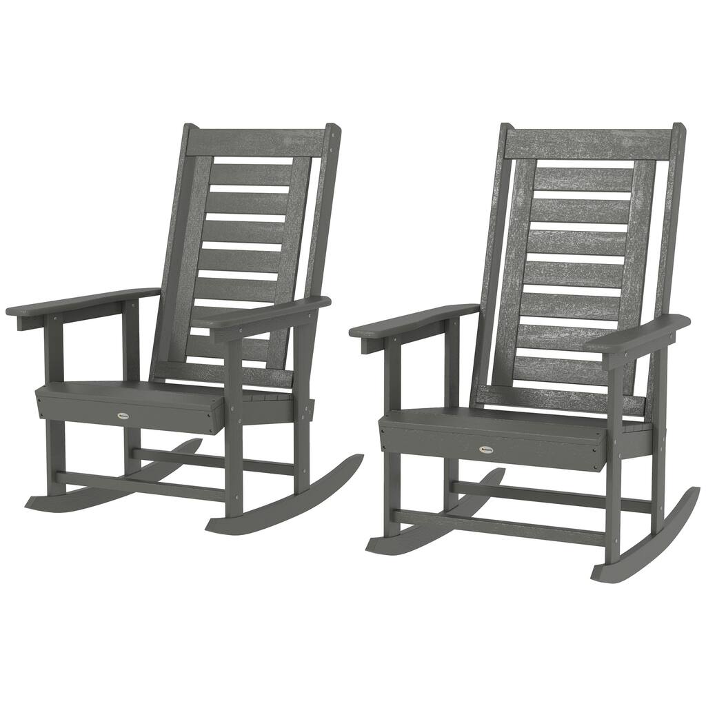 Set of 2 Outdoor Rocking Chairs Dark Gray HDPE Patio Porch Deck Garden Relaxing Seats - 25.6" W x 35" D x 40.6" H