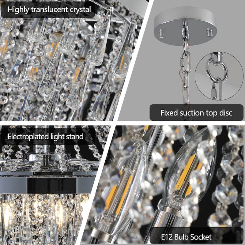 Modern 20" Adjustable Height Chrome Crystal Chandelier 11-Light