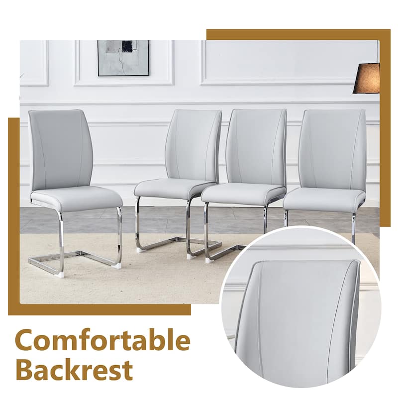 5 Piece Rectangular Dining Table Set, Modern 63" Imitation Marble Dining Table w/ 4 PU Upholstered Chair for Kitchen