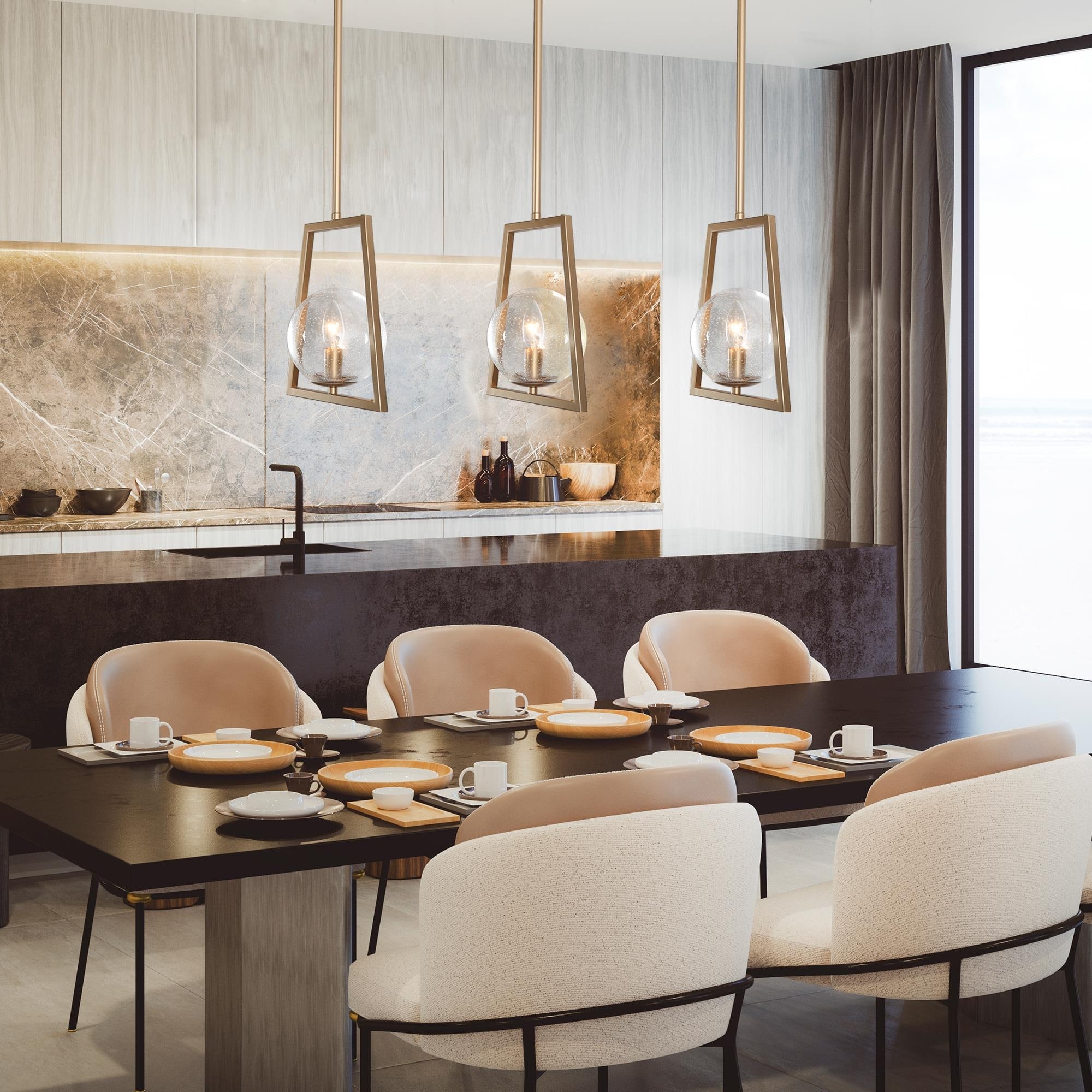 Laluz Modern Farmhouse 1 Light Gold Pendant Abstract Geometric Dimmable Kitchen Island Light with Glass Globe L9 inch W5.5 inch h10 inch Size L9