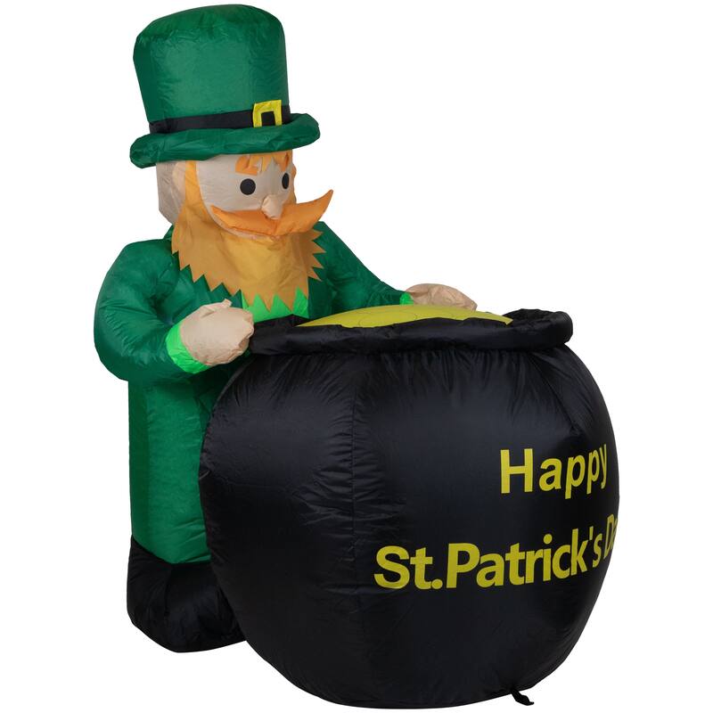 4' Inflatable Lighted Pot of Gold Leprechaun St. Patrick 's Day Decor
