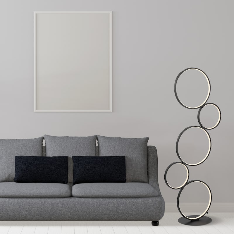Nero Stacked Circles 45 5-Light Contemporary Modern Iron/Aluminum Integrated LED Floor Lamp, Black by JONATHAN Y