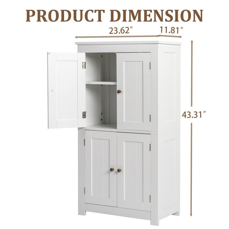 White Bathroom Storage Cabinet with 4 Doors - White - Rosewood Finish