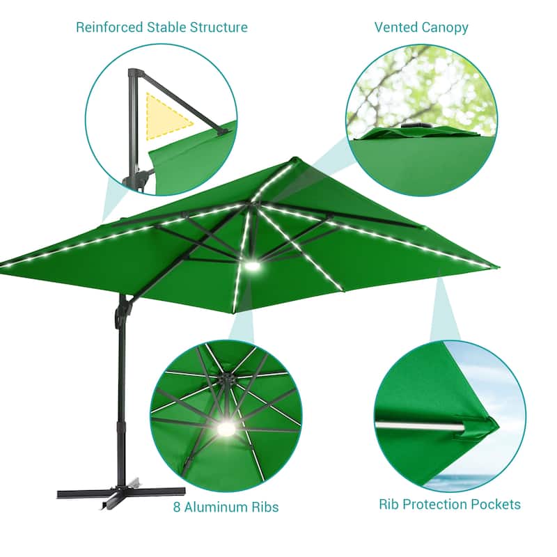 BONOSUKI 11.5x9FT LED Cantilever Patio Umbrella with 360 Rotation