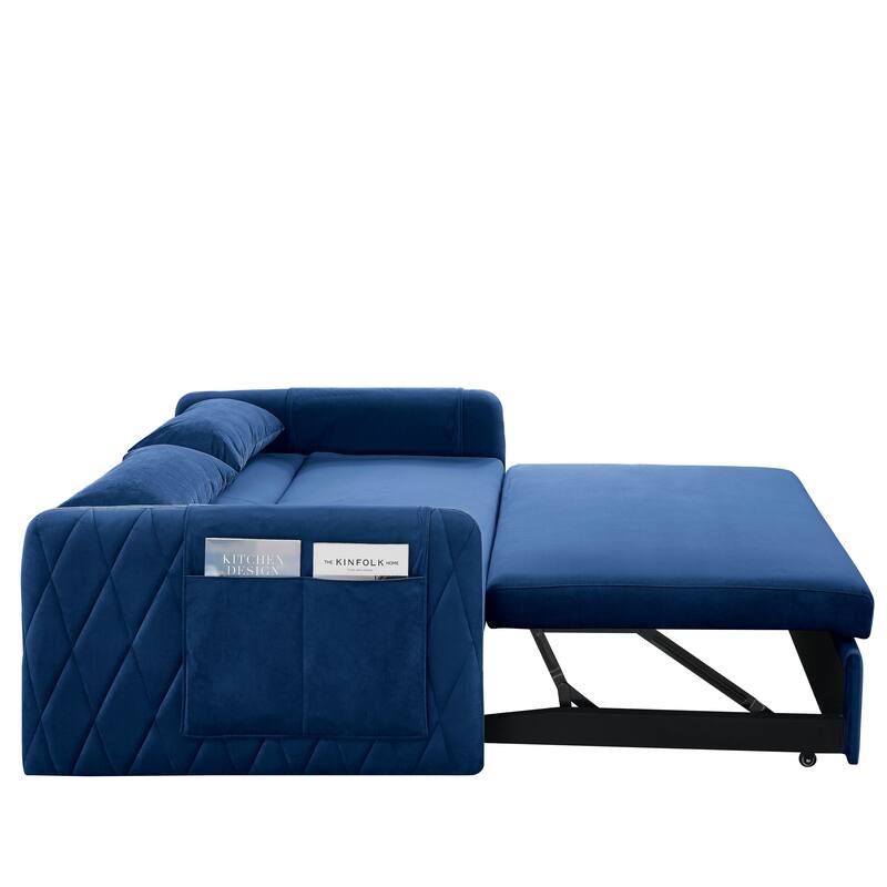 Multifunctional Pull-Out Sofa Bed, Convertible Sleeper Sofa Bed with Storage Bag, Upholstered Armsofa for Bedroom