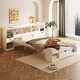 preview thumbnail 1 of 10, Queen Wood Platform Bed with Storage Headboard & Drawer, White