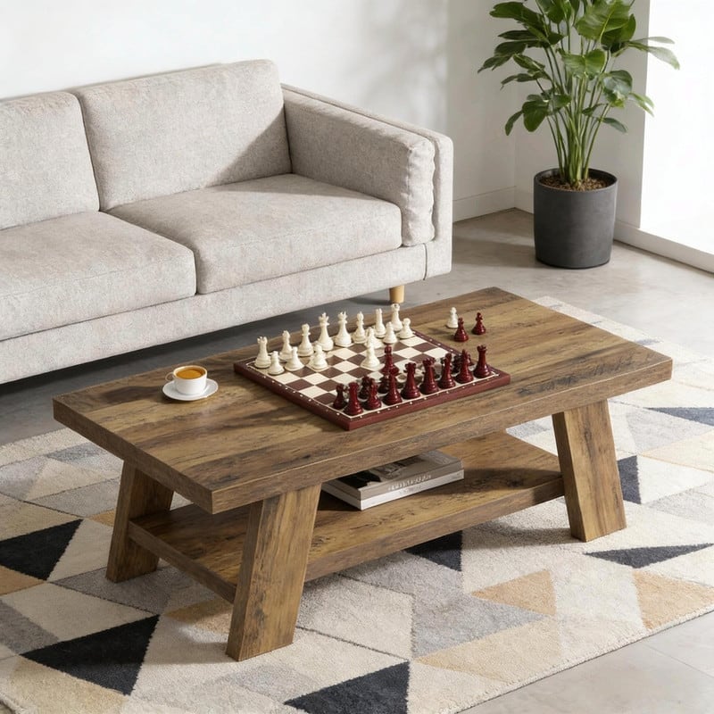 Rustic 2-Tier Tea Table - Spacious Coffee and Center Table
