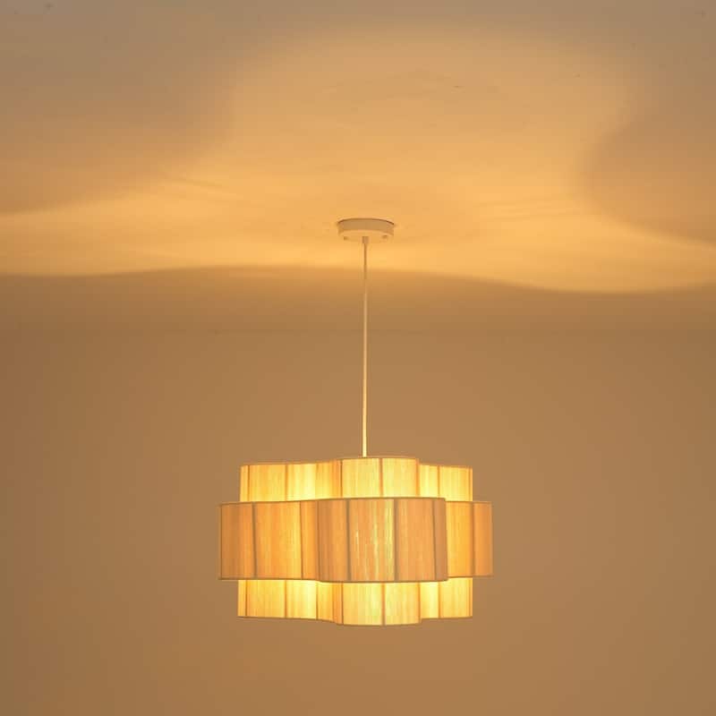 1-Light Bohemian Coastal Hand-Woven Off-White Cotton Thread Drum Chandelier for Bedroom, Porch