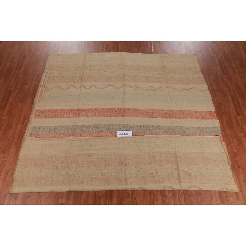 Hand Woven Oriental 100% Jute Carpet Southwestern Modern Beige & Ivories Kilim Area Rug - 12' 6'' X 10' 11''