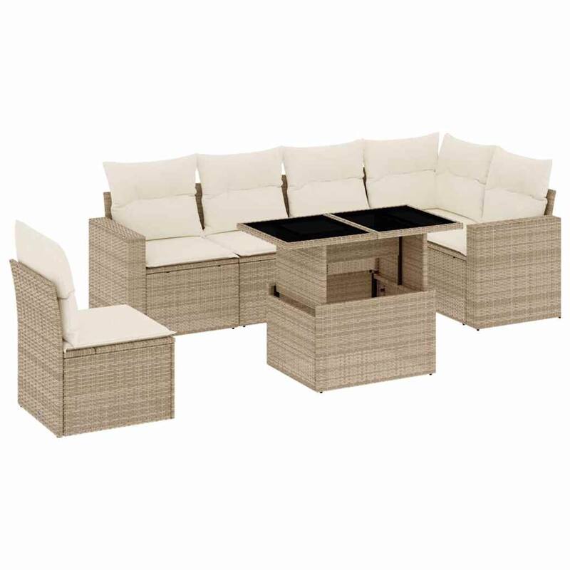 vidaXL Patio Sofa Set with Cushions Outdoor Furniture 7 Piece Poly Rattan - 21.7 x 39.4 x 28.7