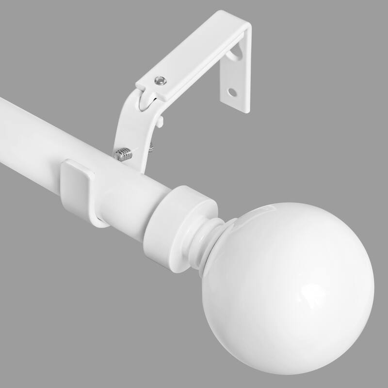 Meriville 1-Inch Diameter Ball Single Window Curtain Rod - 84"-120" - White Finish - Glossy White