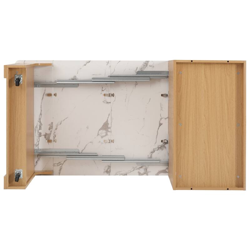 Kitchen Island with Extendable Dining Table, Kitchen Storage Table with 2 Drawers, Power Outlet, Open Shelves, for Diningroom