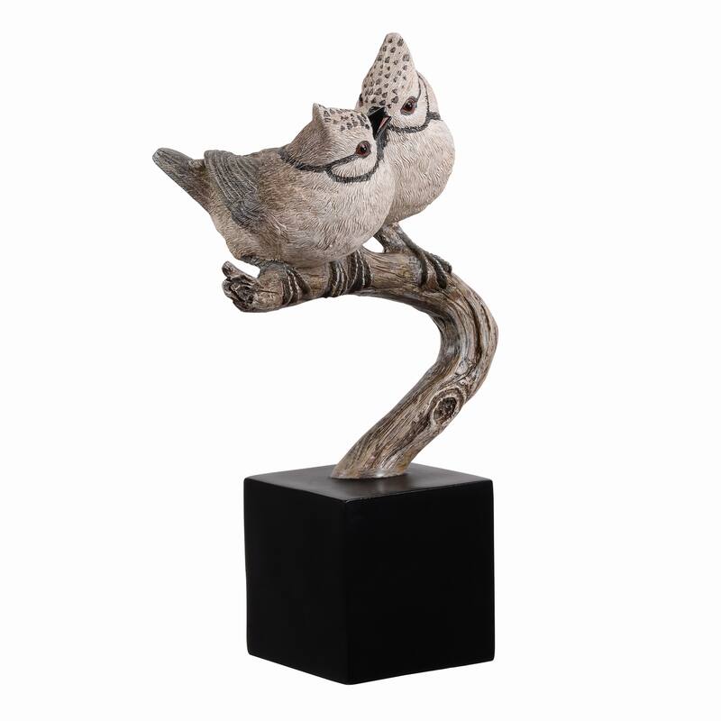 Crested Bird Couple on Branch Decoration - 9.75"