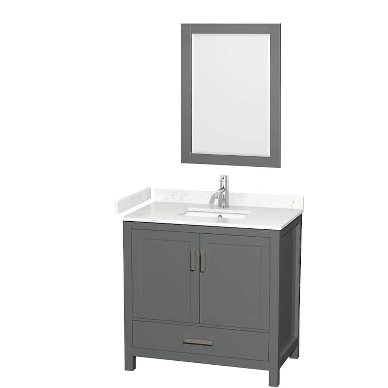 Sheffield Single Bathroom Vanity Set, Cultured Top, 24-Inch Mirror - 36-Inch Single - Dark Gray, Carrara Cultured Marble Top,Chrome Trim