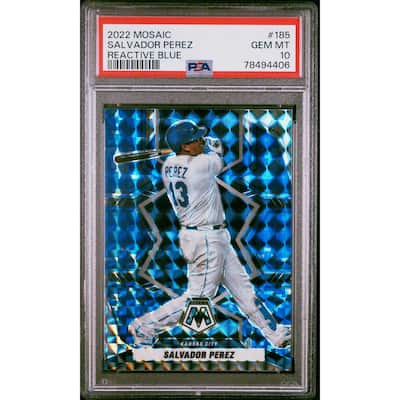Salvador Perez 2022 Panini Mosaic Reactive Blue Baseball Card #185 Graded PSA 10 - 8'6" x 11'6"