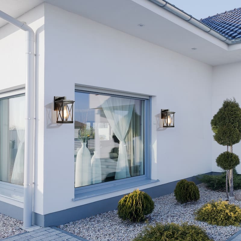 Bern 1-pack Modern Black X-shape Outdoor Wall Lantern Square Glass Wall Sconces - L 6" * W 7" * H 11"