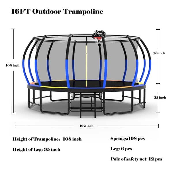 16ft Blue Round Outdoor Trampoline with Enclosure Net