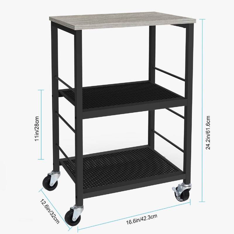Rustic 3 Tier End Table with Wheel - 17"D x 12.8"W x 24.9"H
