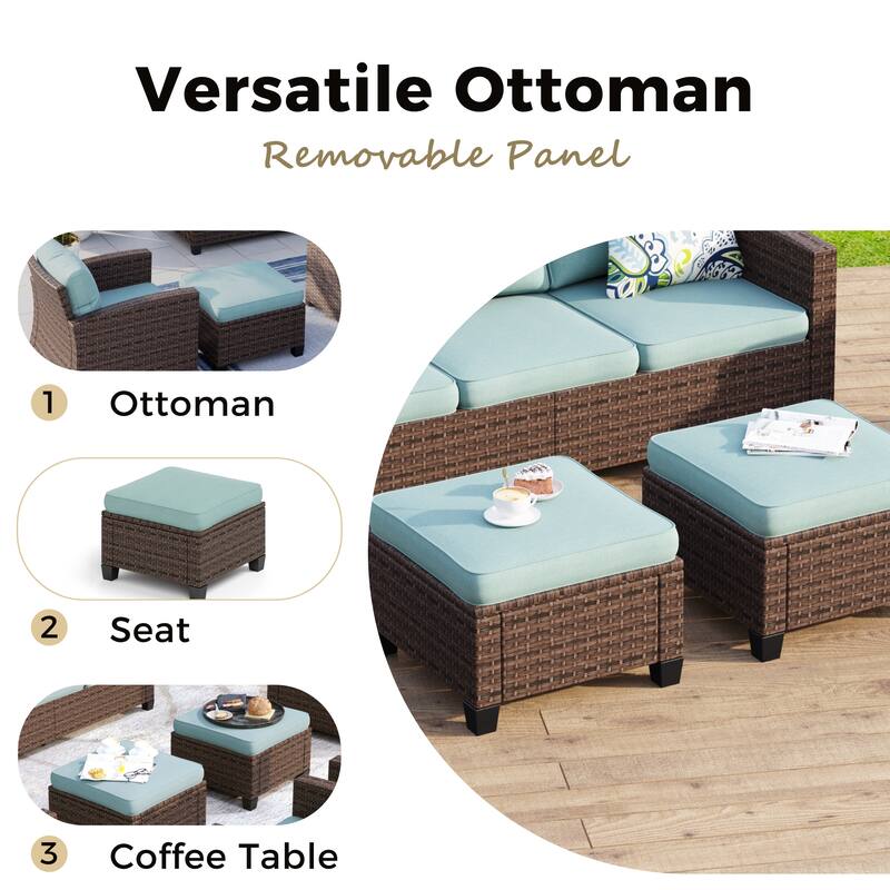 9-Seat Patio Furniture Wicker Rattan Outdoor High-back Sectional Sofa Conversation Set with Firepit Table