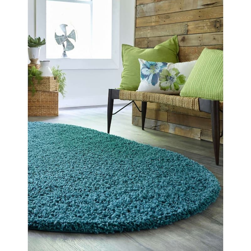 Shag Laurian Collection Area Rug - Deep Aqua Blue - 3'3"x5'3" Oval