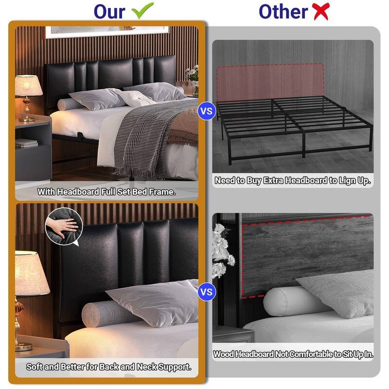 Upholstered Bed Frame with Height Adjustable Headboard,with RGB LED Light and Charging Hub
