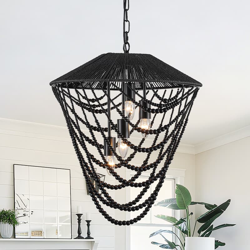 4-light Black Beaded Chandelier - 19.69"x19.69"x23.62" - Matte Black