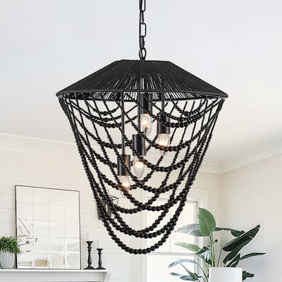 4-light Black Beaded Chandelier - 19.69"x19.69"x23.62"