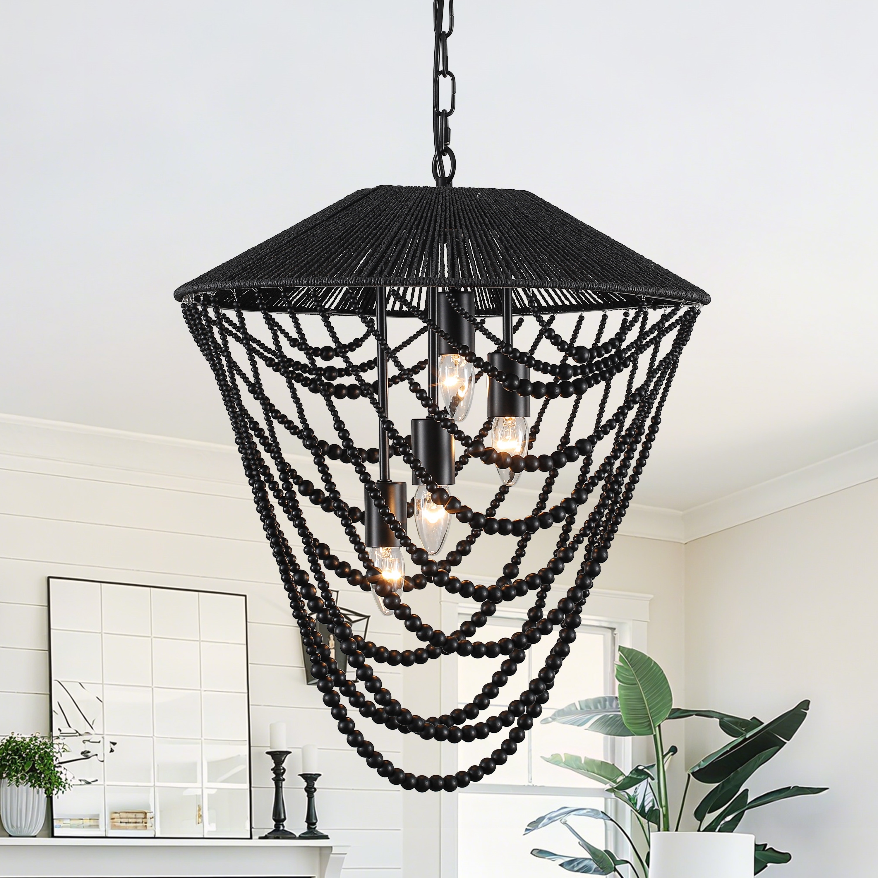 4-light Black Beaded Chandelier - 19.69"x19.69"x23.62"